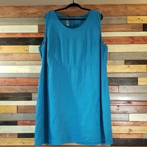 FLAX 2G 100% linen shift dress w/ button detailing